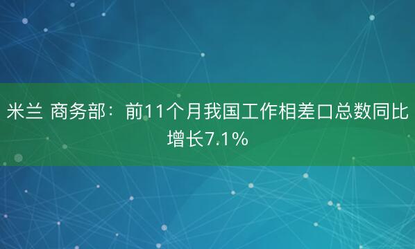 米兰 商务部：前11个月我国工作相差口总数同比增长7.1%