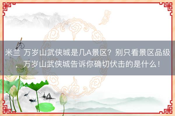 米兰 万岁山武侠城是几A景区?别只看景区品级,万岁山武侠城告诉你确切伏击的是什么!